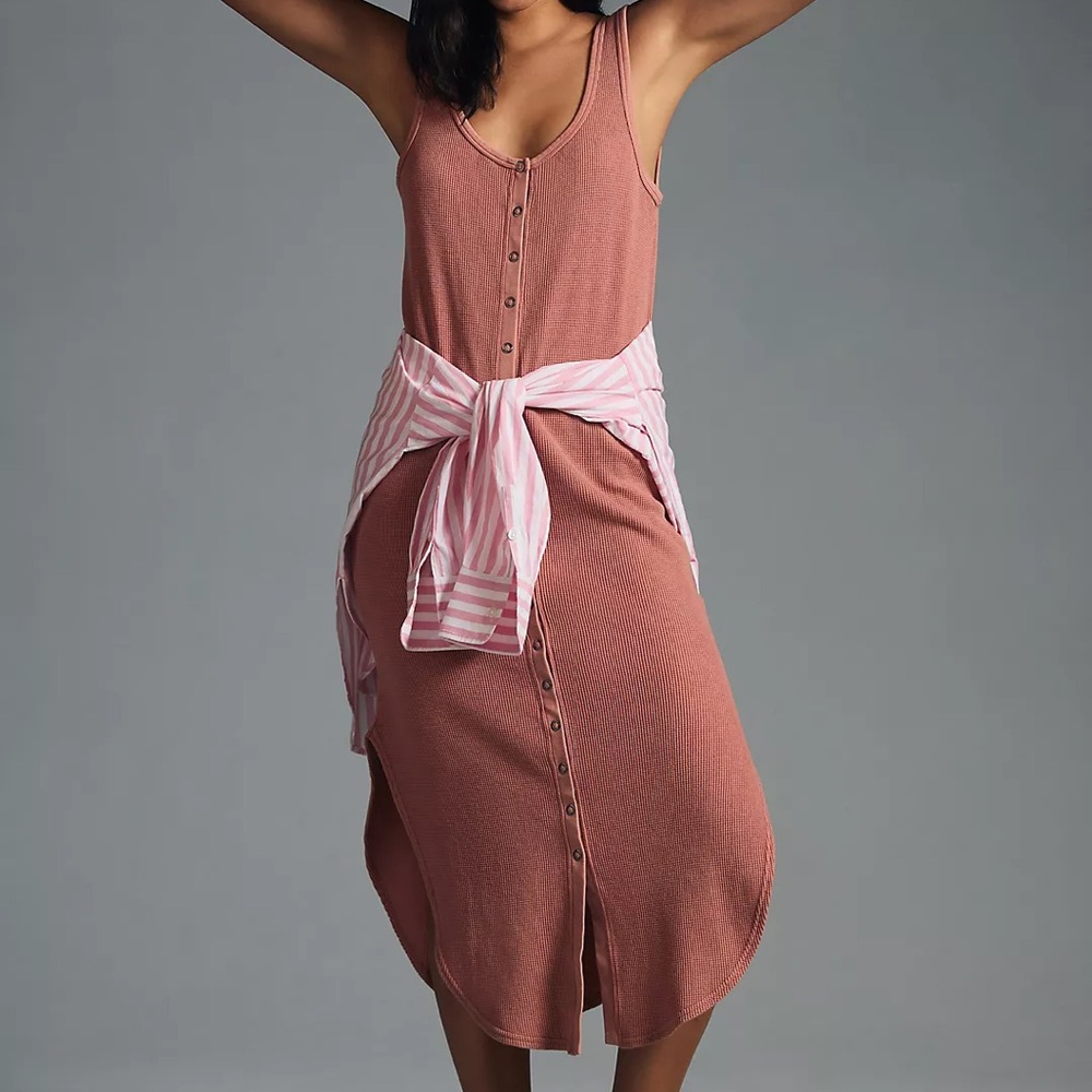 Anthropologie Daily Practice Grey Waffle Knit Sleeveless MIDI Dress